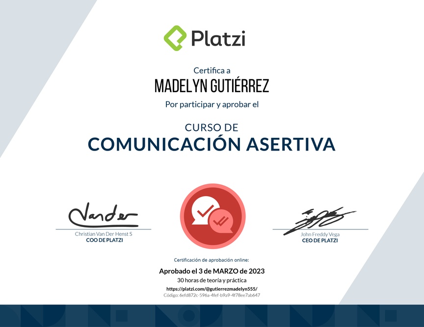 Diploma del Curso de Comunicación Asertiva para la Vida Personal y Profesional (2021)
