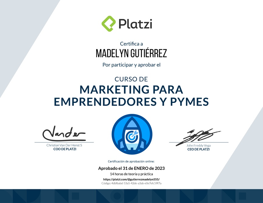 Diploma del Curso de Marketing para Emprendedores y PyMes