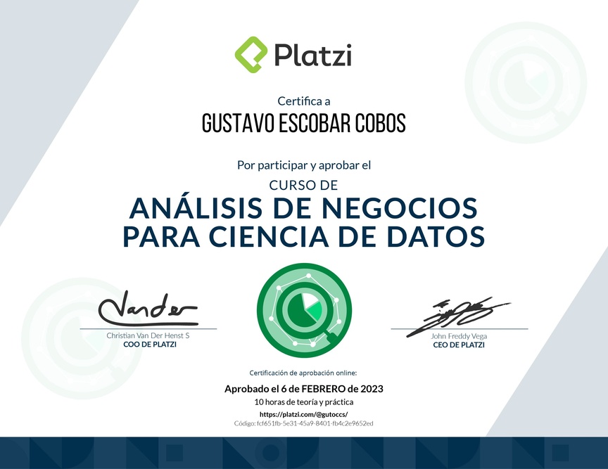 Diploma del Curso de Análisis de Negocios para Ciencia de Datos