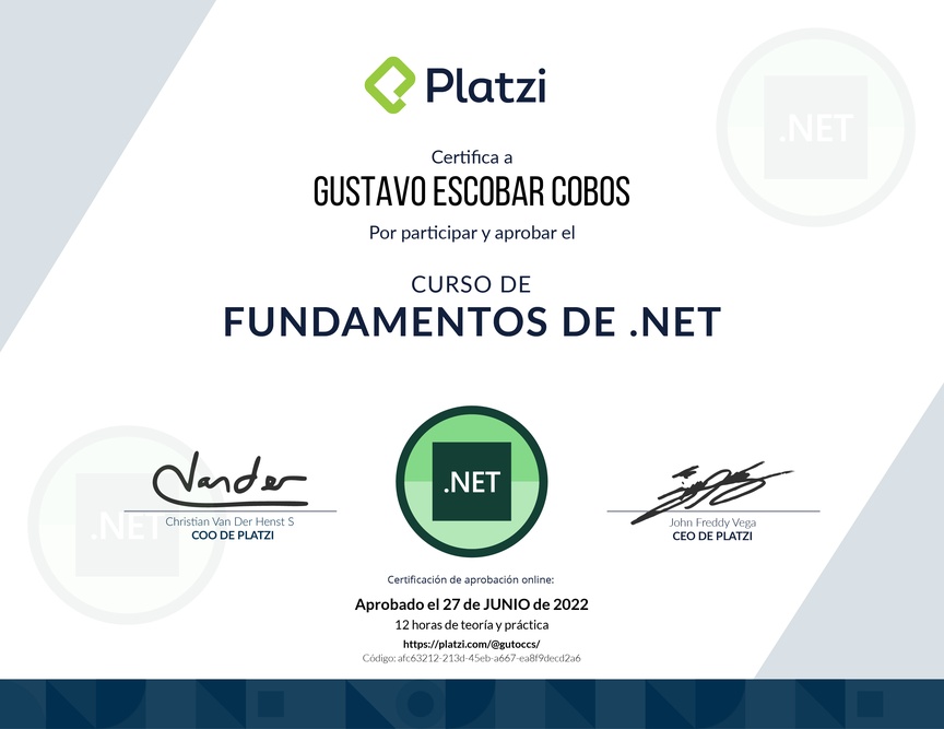 Diploma del Curso de Fundamentos de .NET