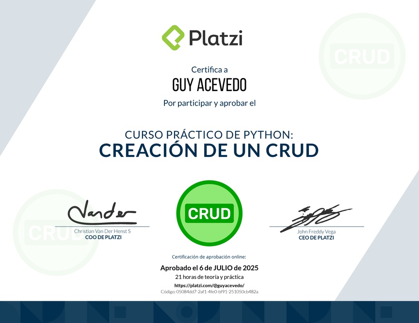 Diploma del Curso Práctico de Python: Creación de un CRUD