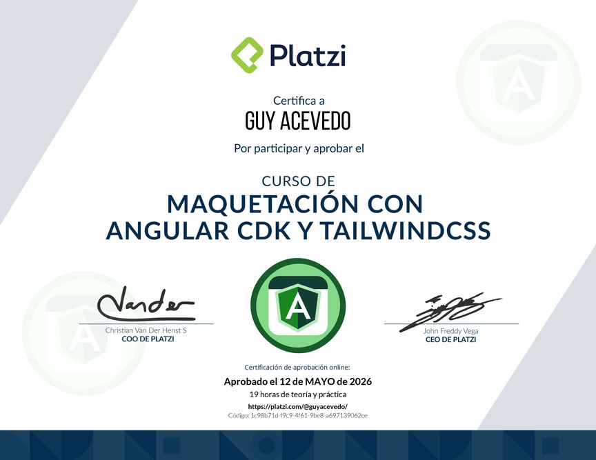 Diploma del Curso de Maquetación con Angular CDK y Tailwind CSS