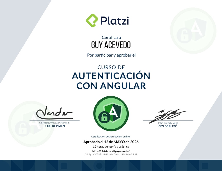 Diploma del Curso de Autenticación con Angular