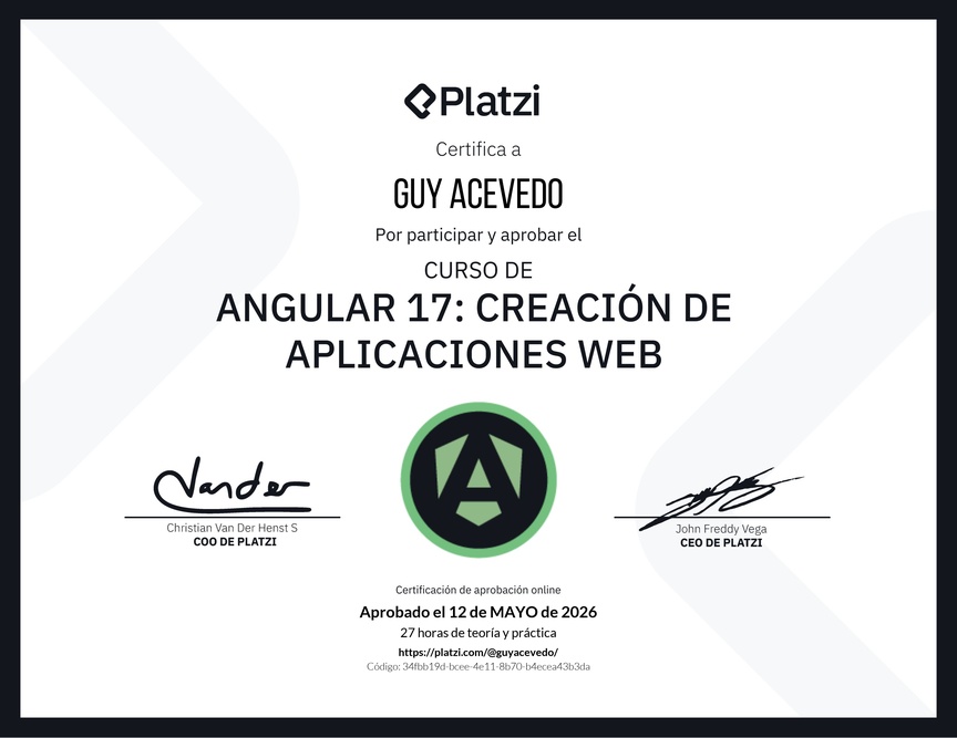 Diploma del Curso de Angular: Creación de Aplicaciones Web