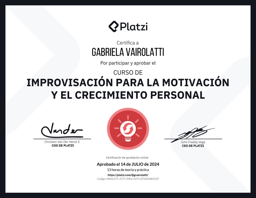 Diploma del Curso de Improvisación para la Motivación y el Crecimiento Personal