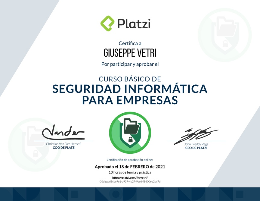 Diploma del Curso Básico de Seguridad Informática para Empresas