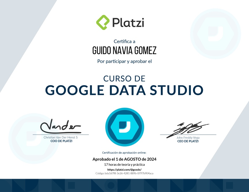 Diploma del Curso de Google Data Studio