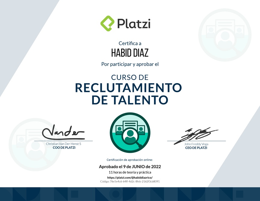 Diploma del Curso de Reclutamiento de Talento