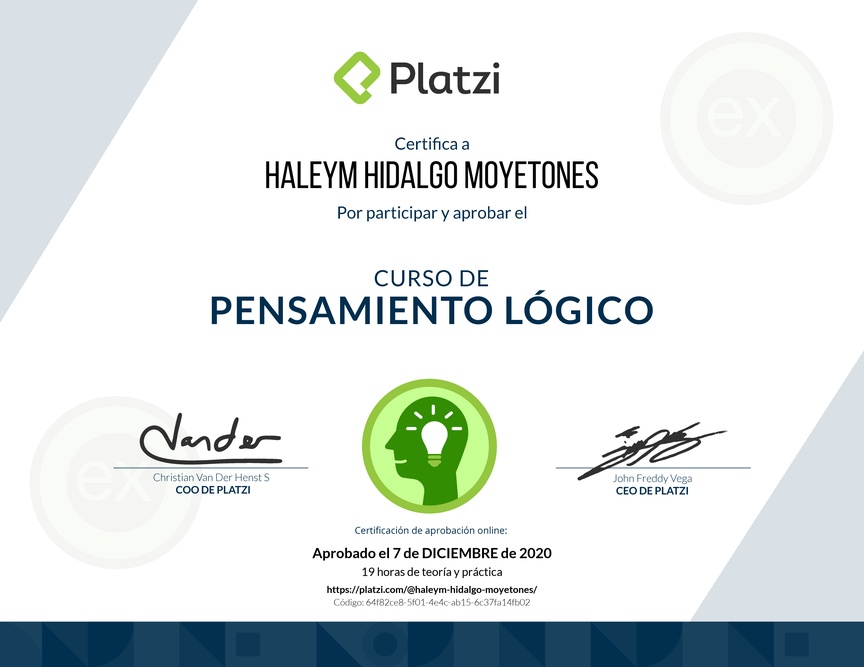 Diploma del Curso de Pensamiento Lógico 2018