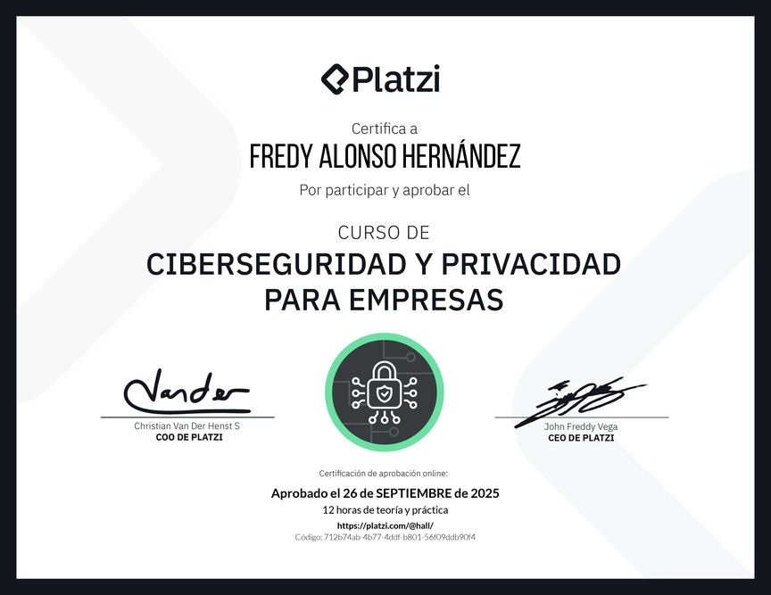 Diploma del Curso de Ciberseguridad y Privacidad para Empresas