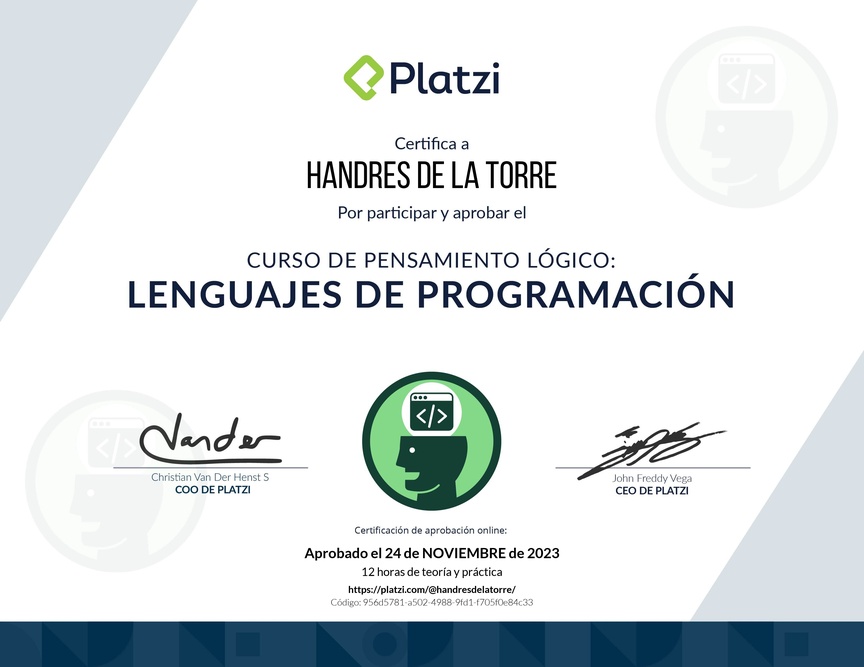 Diploma del Curso de Pensamiento Lógico: Lenguajes de Programación