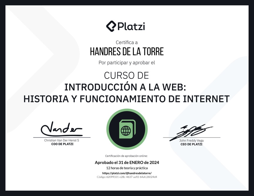 Diploma del Curso de Introducción a la Web: Historia y Funcionamiento de Internet