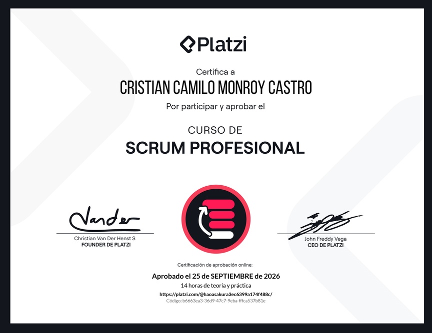 Diploma del Curso de Scrum Profesional