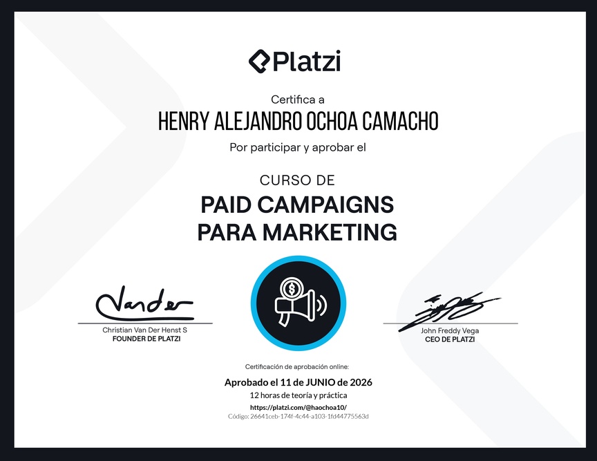 Diploma del Curso de Paid Campaigns para Marketing