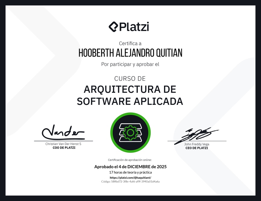 Diploma del Curso de Arquitectura de Software Aplicada
