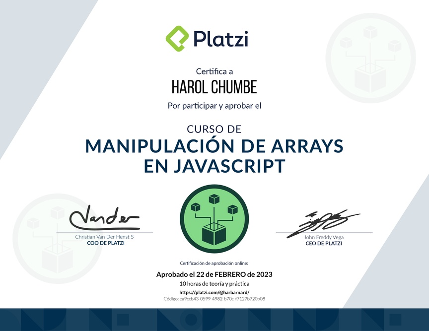 Diploma del Curso de Manipulación de Arrays en JavaScript