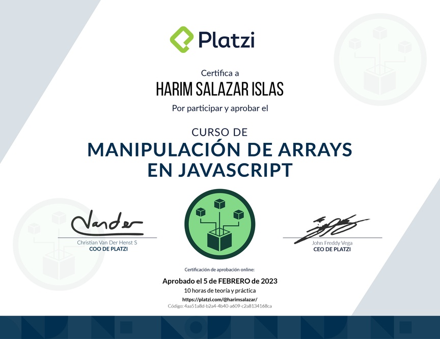 Diploma del Curso de Manipulación de Arrays en JavaScript