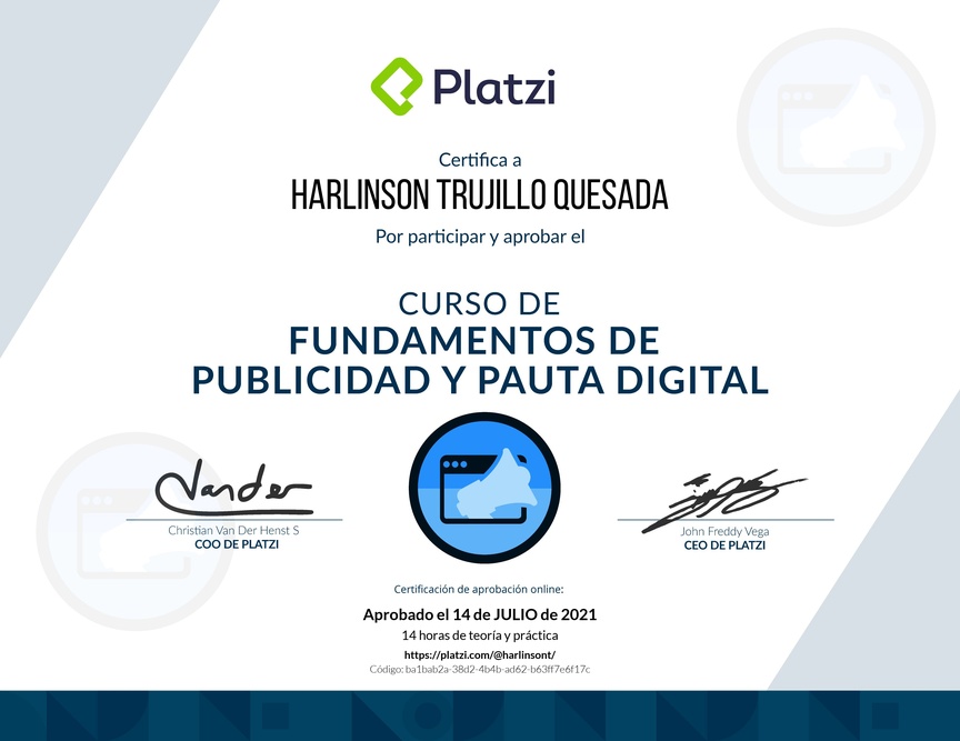 Diploma del Curso de Fundamentos de Publicidad y Pauta Digital