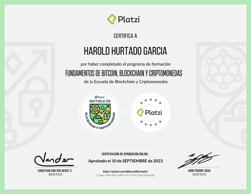 Diploma de la Ruta de Aprendizaje de Fundamentos de Bitcoin, Blockchain y Criptomonedas