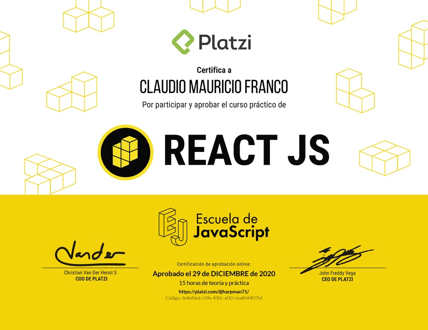 Diploma del Curso Práctico de React JS 2019