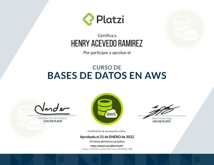 Diploma del Curso Práctico de Bases de Datos en AWS