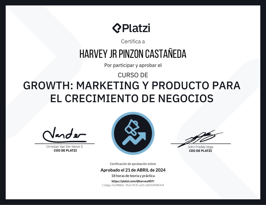 Diploma del Curso de Growth: Marketing y Producto para el Crecimiento de Negocios