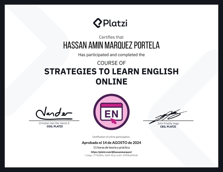 Diploma del Curso Gratis de Estrategias para Aprender Inglés en Línea