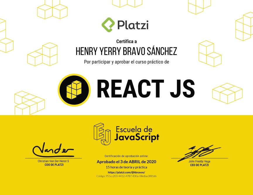 Diploma del Curso Práctico de React JS 2019