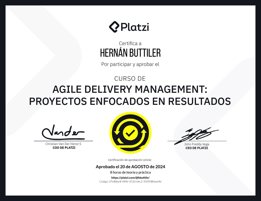 Diploma del Curso de Agile Delivery Management: Proyectos Enfocados en Resultados