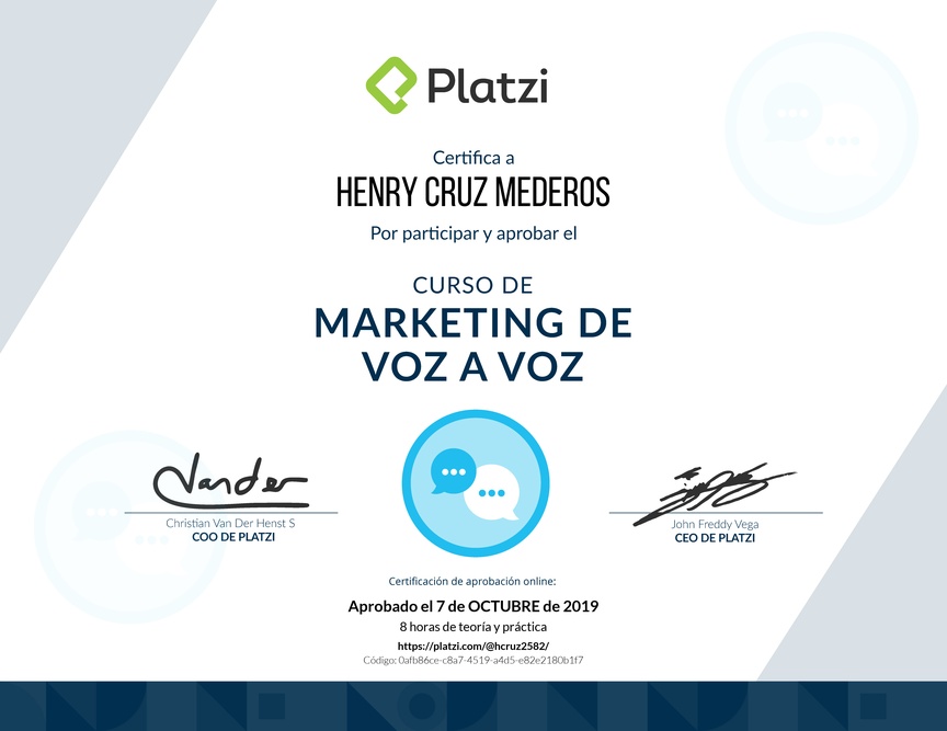 Diploma del Curso Gratis de Marketing Voz a Voz 2016