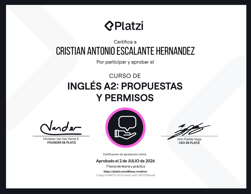 Diploma del Curso de Inglés Básico A2: Propuestas y Permisos