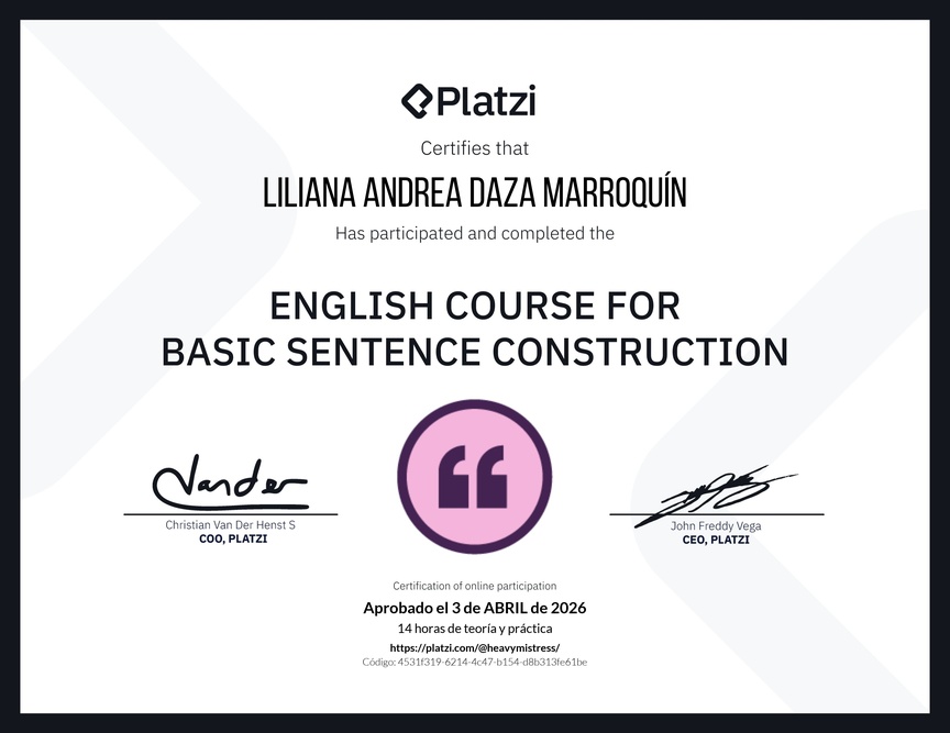 Diploma del Curso de Construcción de Oraciones en Inglés