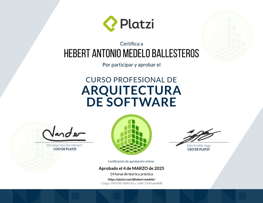 Diploma del Curso Profesional de Arquitectura de Software