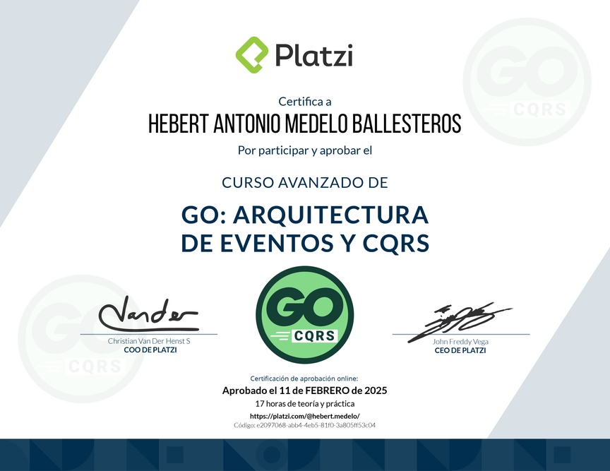 Diploma del Curso de Go Avanzado: Arquitectura de Eventos y CQRS