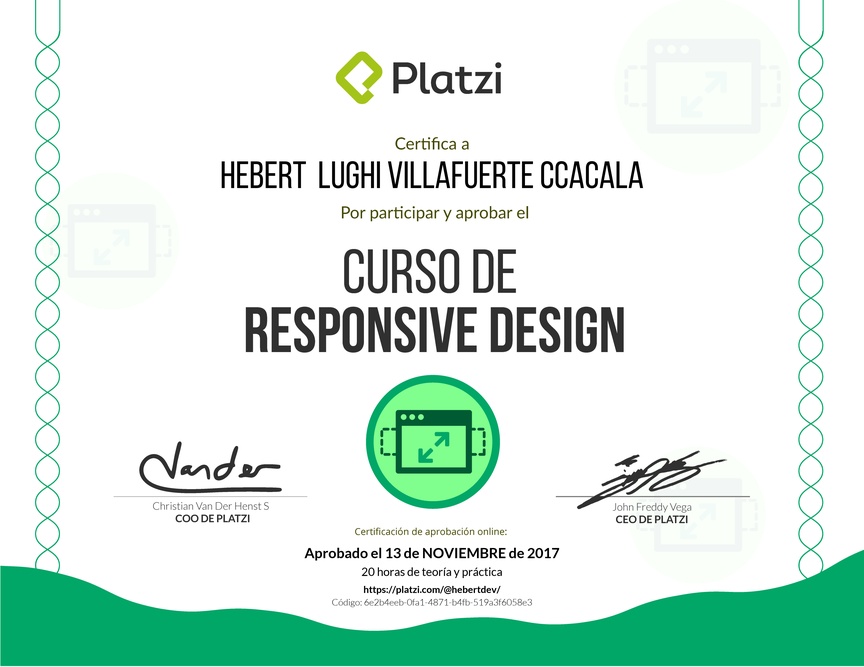 Diploma del Curso de Responsive Design 2016