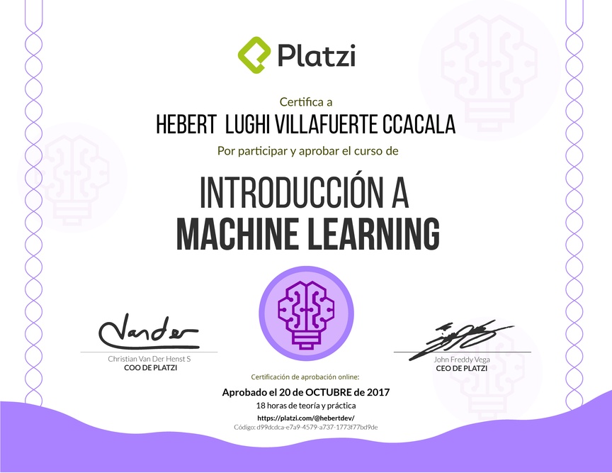 Diploma del Curso de Introducción a Machine Learning 2017