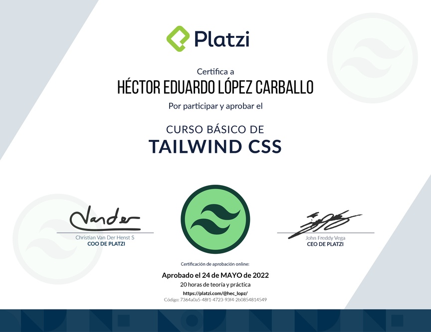 Diploma del Curso Básico de Tailwind 2 y 3