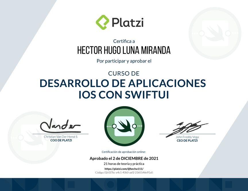 Diploma del Curso de Desarrollo de Aplicaciones iOS con SwiftUI