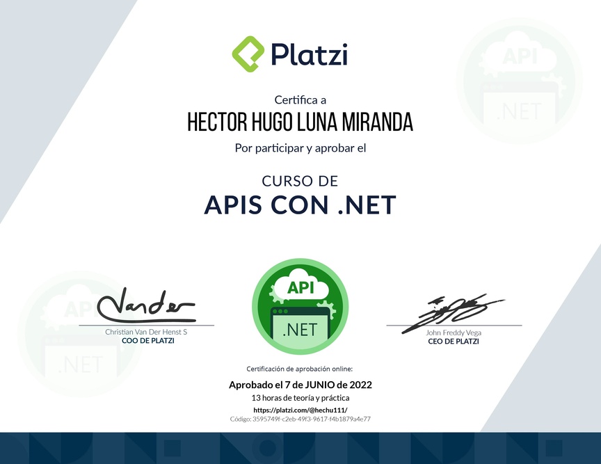 Diploma del Curso de APIs con .NET