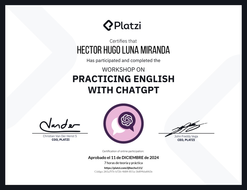 Diploma del Curso de Inglés Práctico con ChatGPT