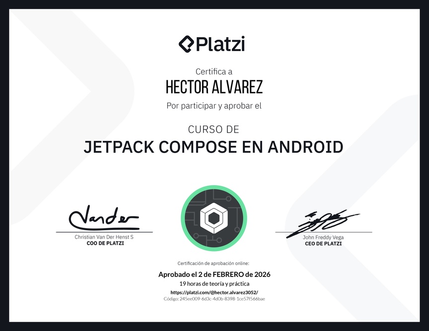 Diploma del Curso de Jetpack Compose en Android