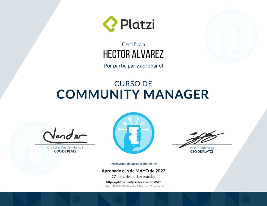 Diploma del Curso de Community Manager (2018)