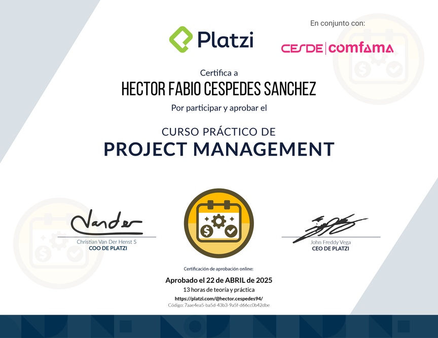Diploma del Curso Práctico de Project Management