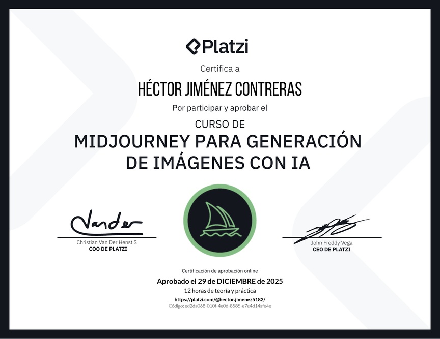 Diploma del Curso de Midjourney para Generación de Imágenes con AI