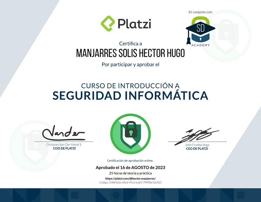 Diploma del Curso de Introducción a la Seguridad Informática