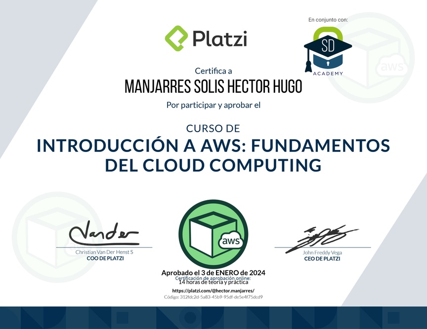 Diploma del Curso de Introducción a AWS: Fundamentos de Cloud Computing