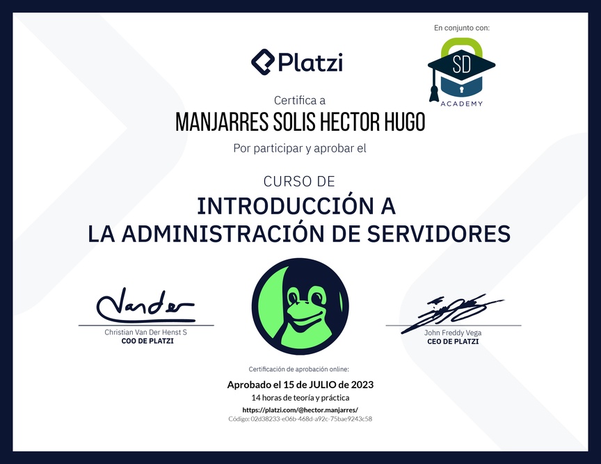 Diploma del Curso de Introducción a la Administración de Servidores Linux