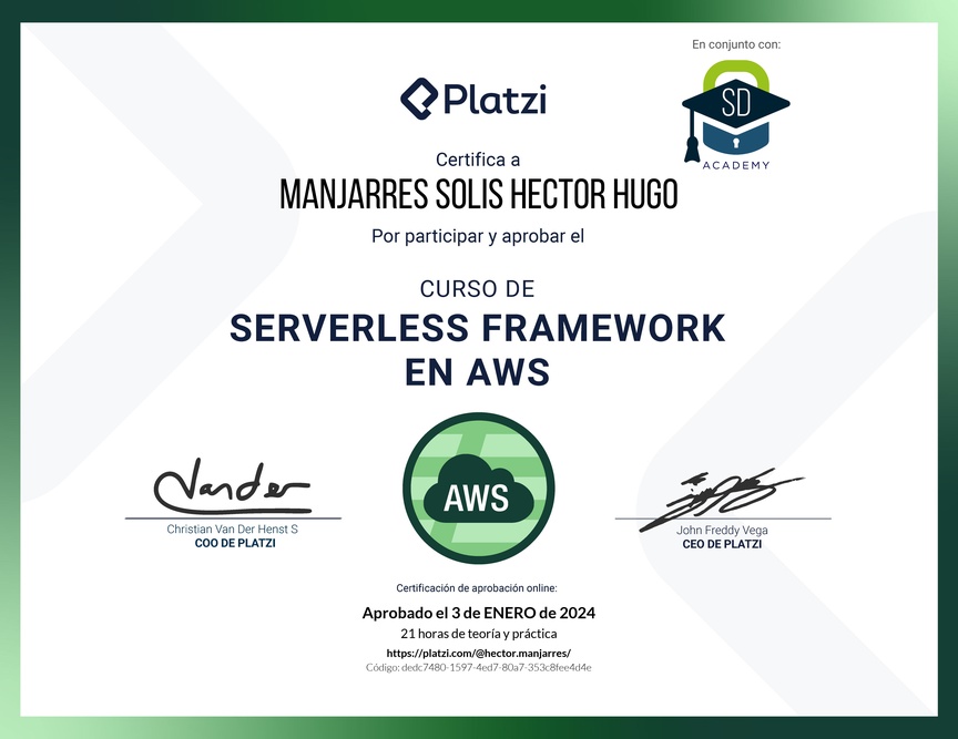 Diploma del Curso de Serverless Framework en AWS