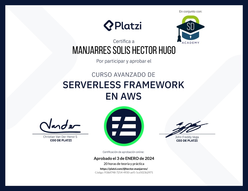 Diploma del Curso Avanzado de Serverless Framework en AWS