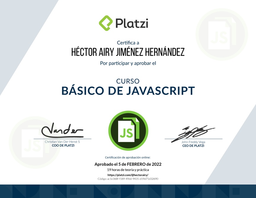 Diploma del Curso Básico de JavaScript